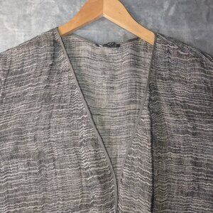 Eileen‎ Fisher Womens Open Cardigan Size L Black Grey Grandmacore Beachy(flaw)